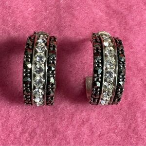 Marcasite and Crystal Hoop Post Earrings EC 925 Silver